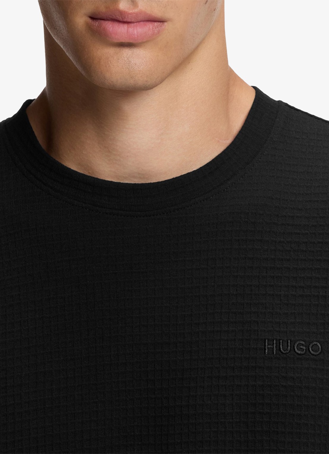 HUGO Pyjama-T-shirt van een katoenmix met wafelstructuur - detail 2 zwart