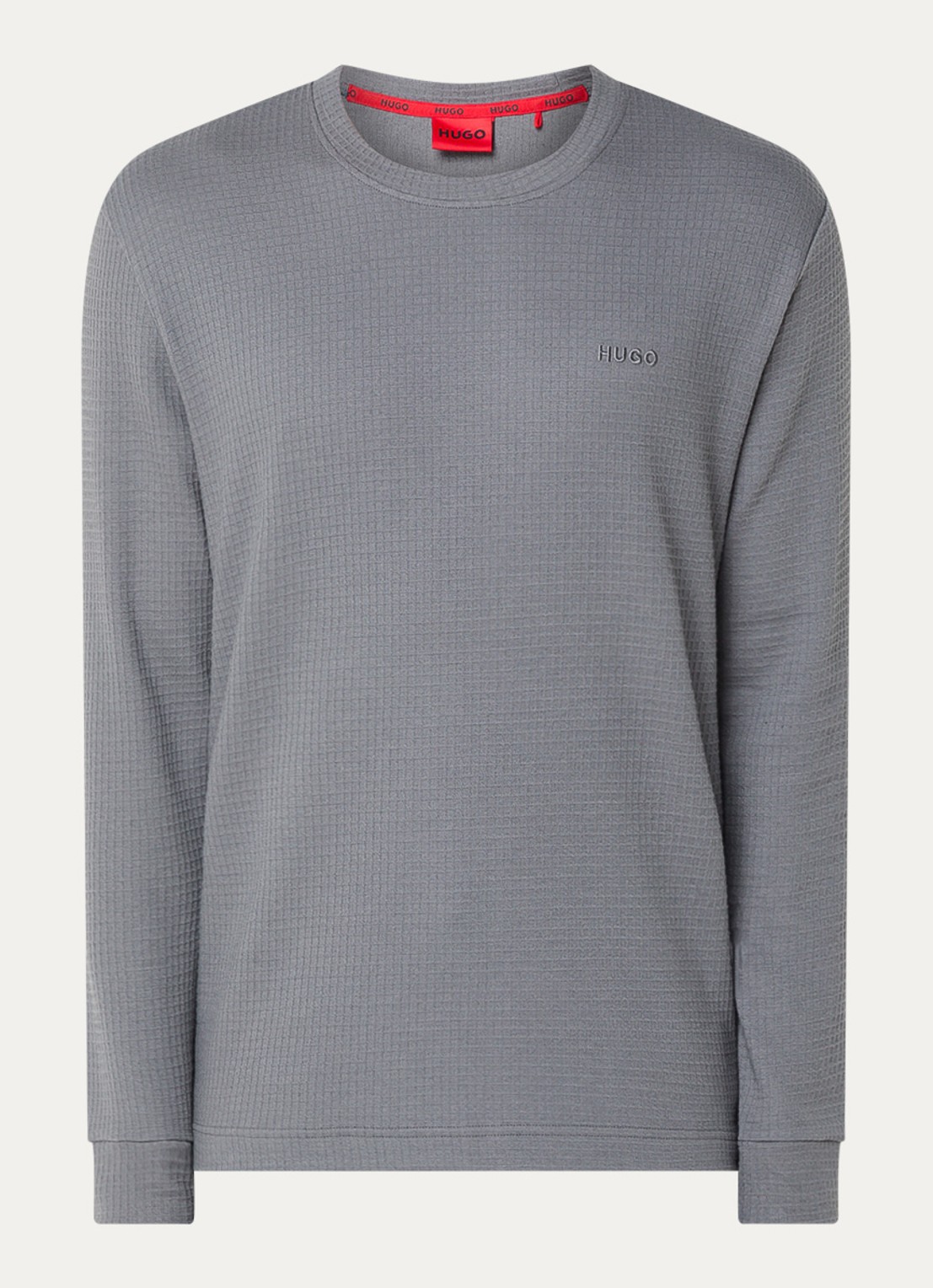 HUGO Pyjama-T-shirt van een katoenmix met wafelstructuur - voorkant grijs