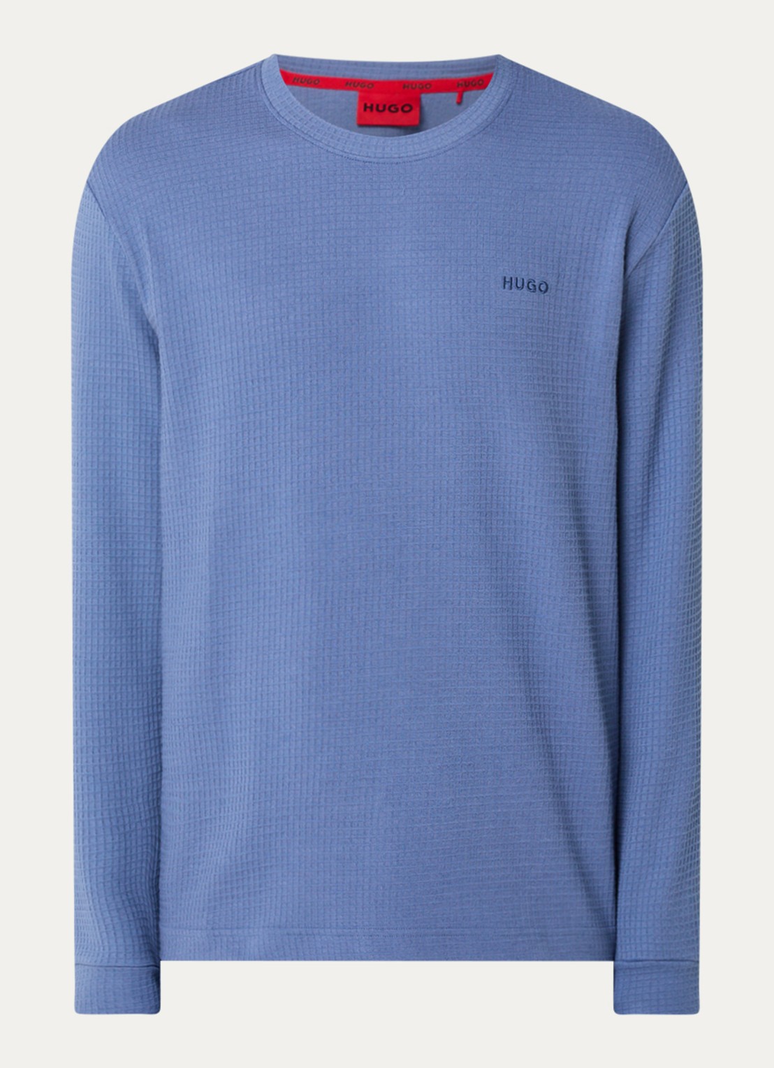 HUGO Pyjama-T-shirt van een katoenmix met wafelstructuur - voorkant 3 donkerblauw