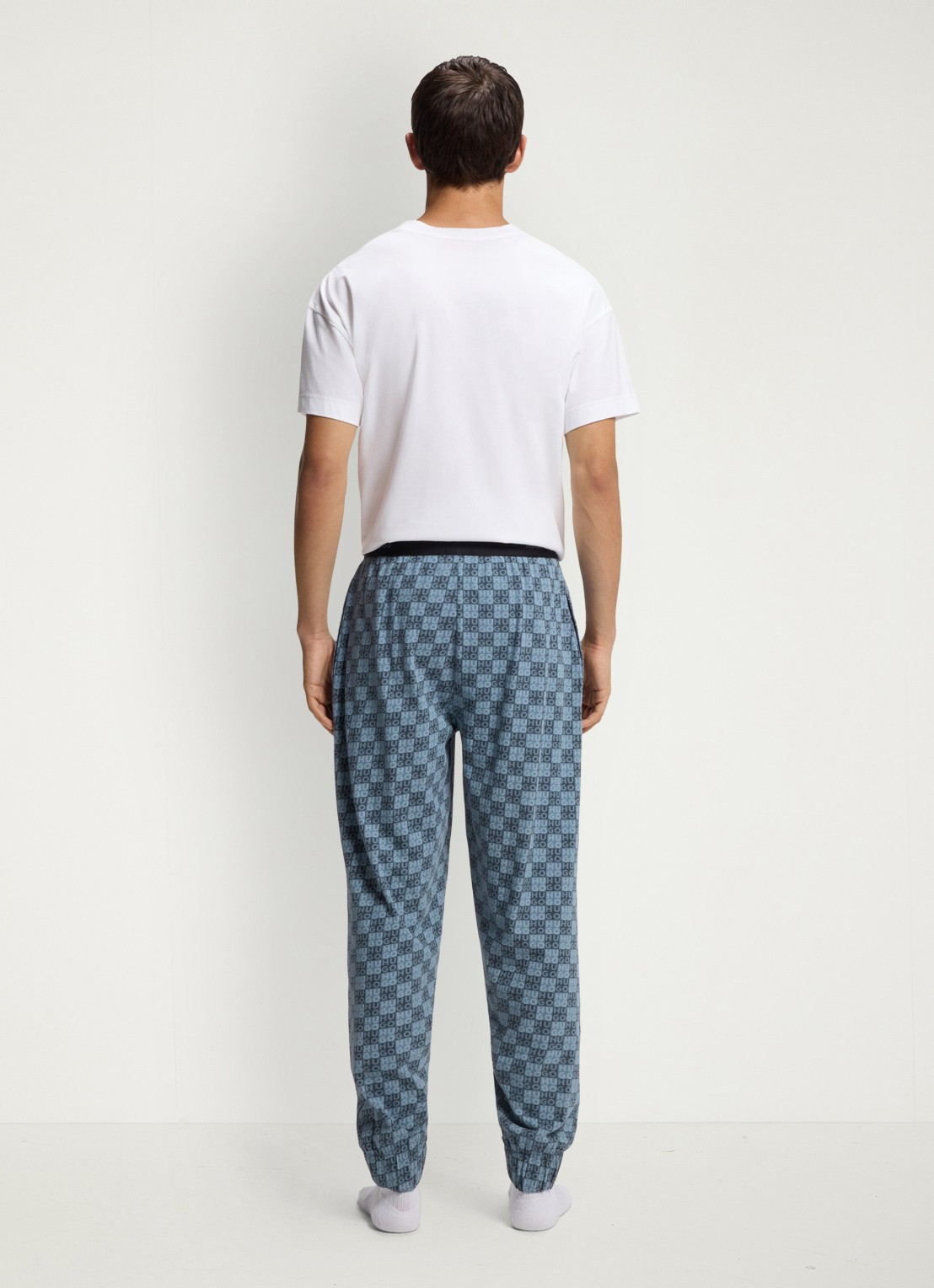HUGO Pyjamabroek met logoprint - achterkant 3 blauwgrijs