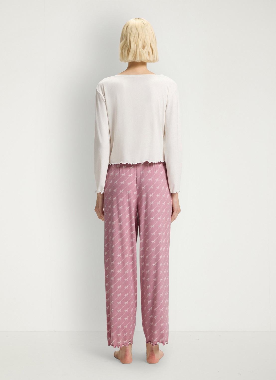 HUGO Pyjamabroek van stretchjersey met all-over print - achterkant 3 open pink-698 / roze