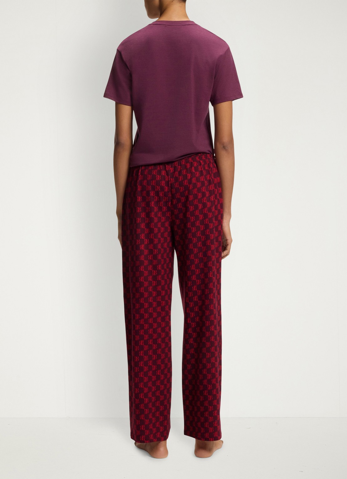 HUGO Pyjamabroek van stretchjersey met all-over print - achterkant 5 donkerrood