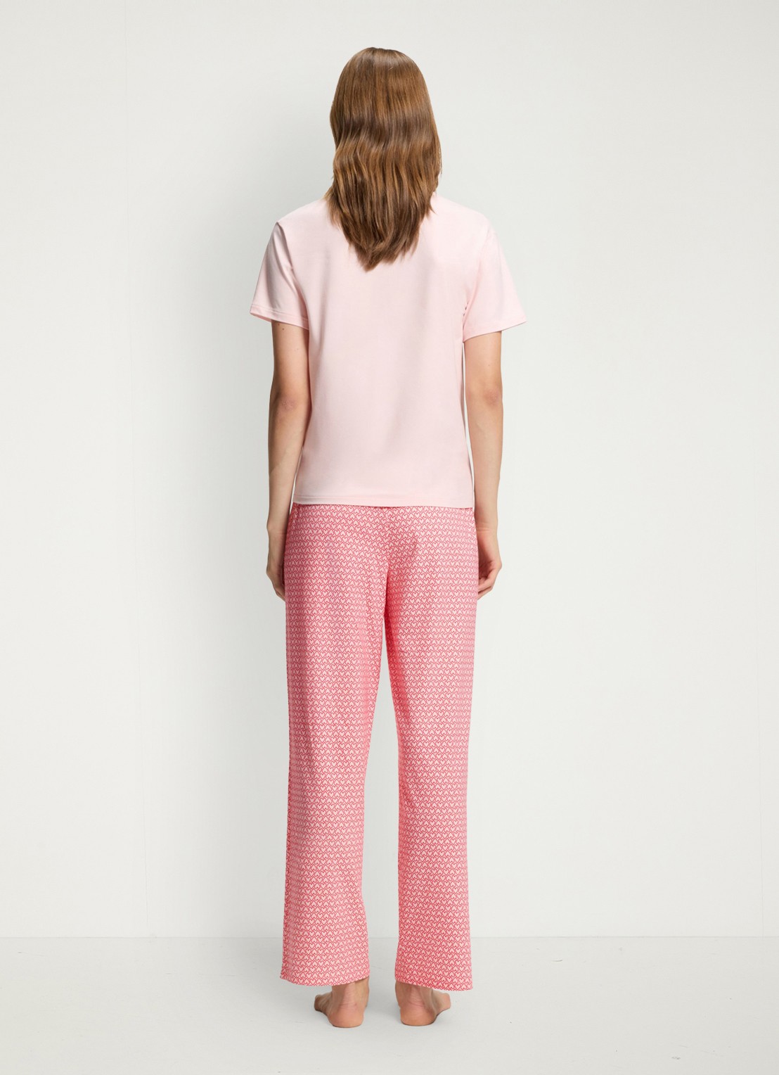 HUGO Pyjamabroek van stretchjersey met all-over print - achterkant lichtroze