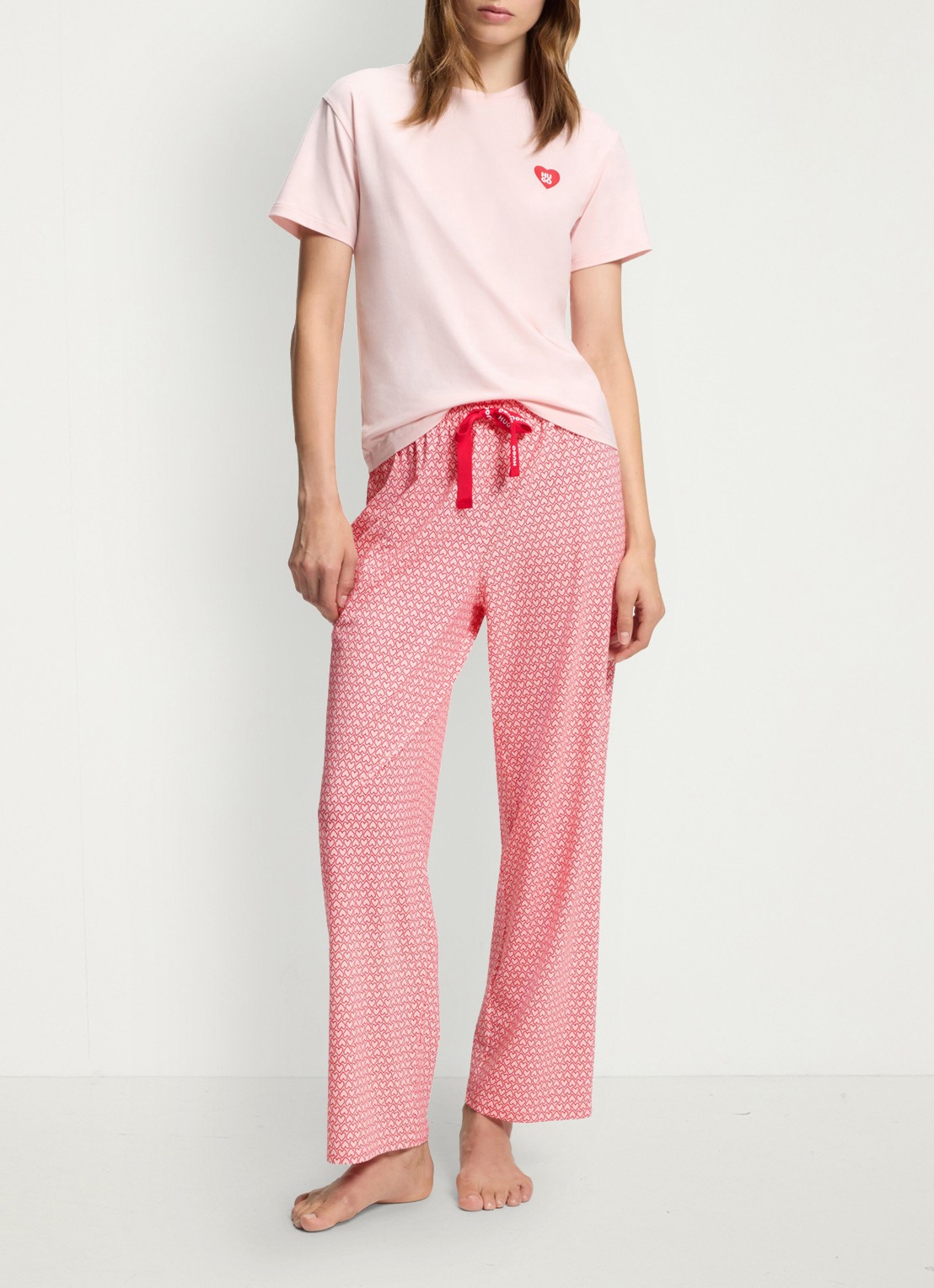HUGO Pyjamabroek van stretchjersey met all-over print - voorkant 3 lichtroze