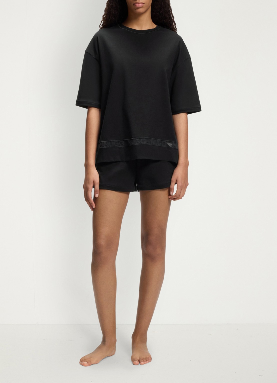 HUGO Pyjamaset met mesh detail - voorkant 2 zwart