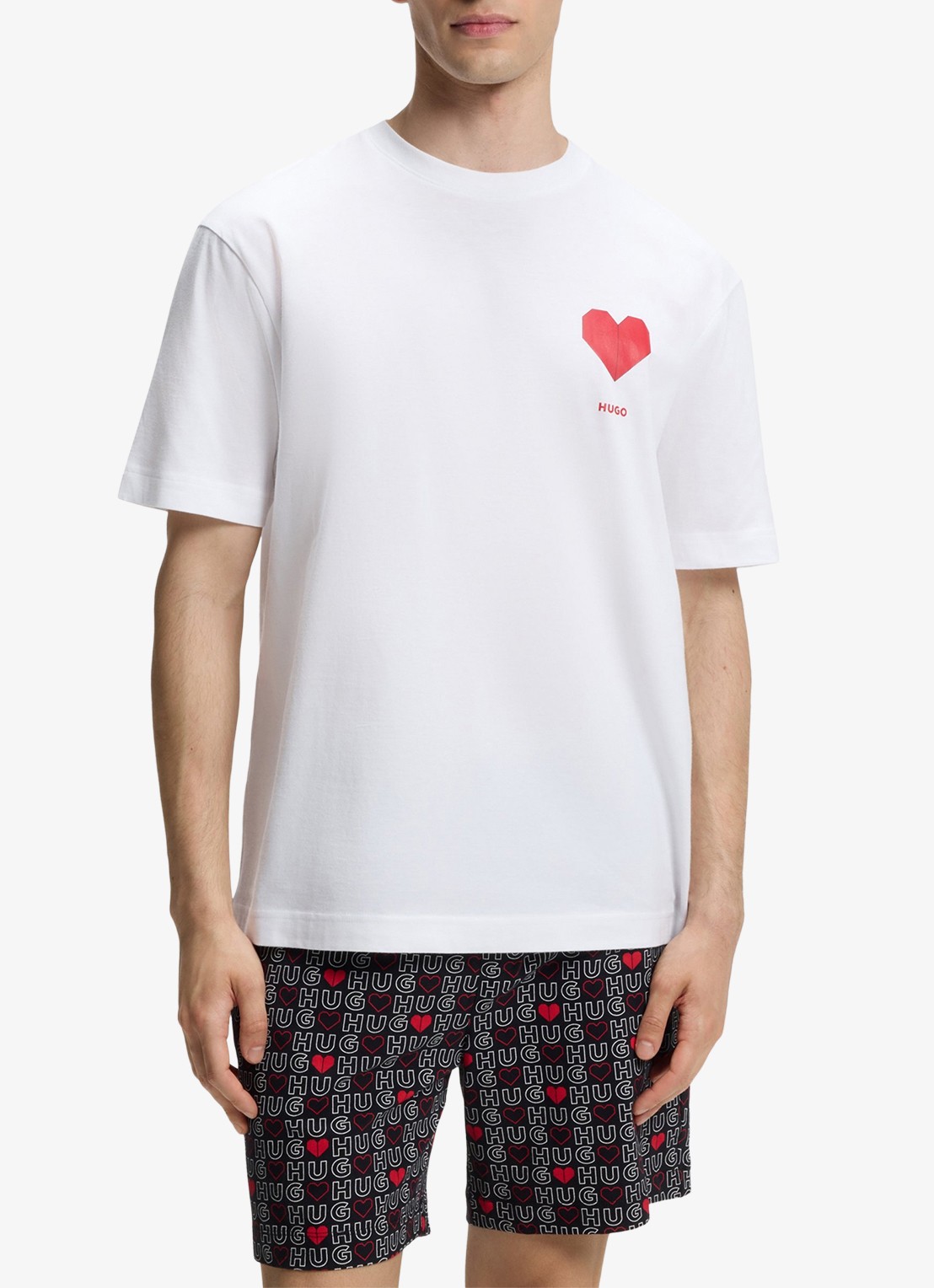 HUGO Pyjamaset van katoen met logo - detail open miscellaneous-960 / wit