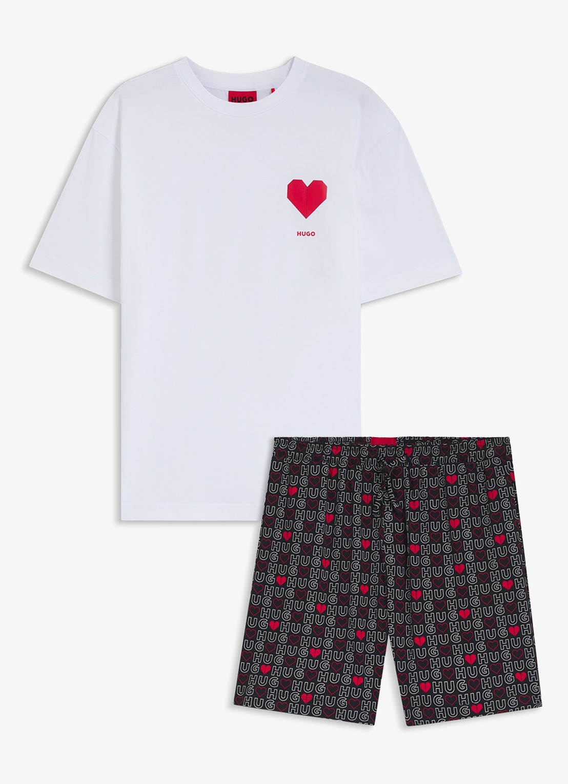 HUGO Pyjamaset van katoen met logo - voorkant 4 open miscellaneous-960 / wit