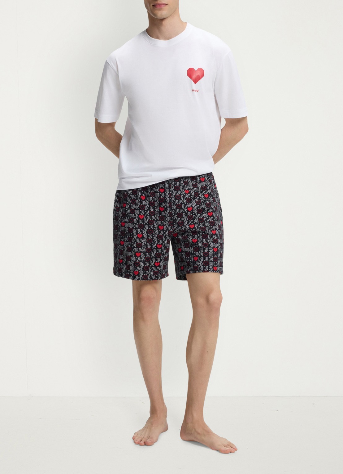 HUGO Pyjamaset van katoen met logo - voorkant 5 open miscellaneous-960 / wit