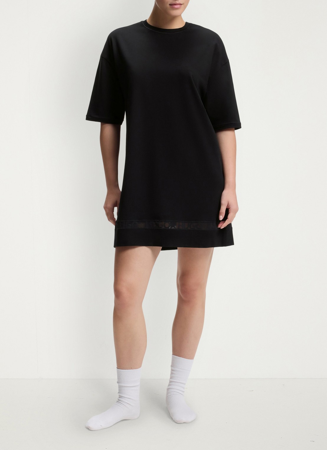 HUGO Pyjamashirt met mesh detail - voorkant 3 zwart