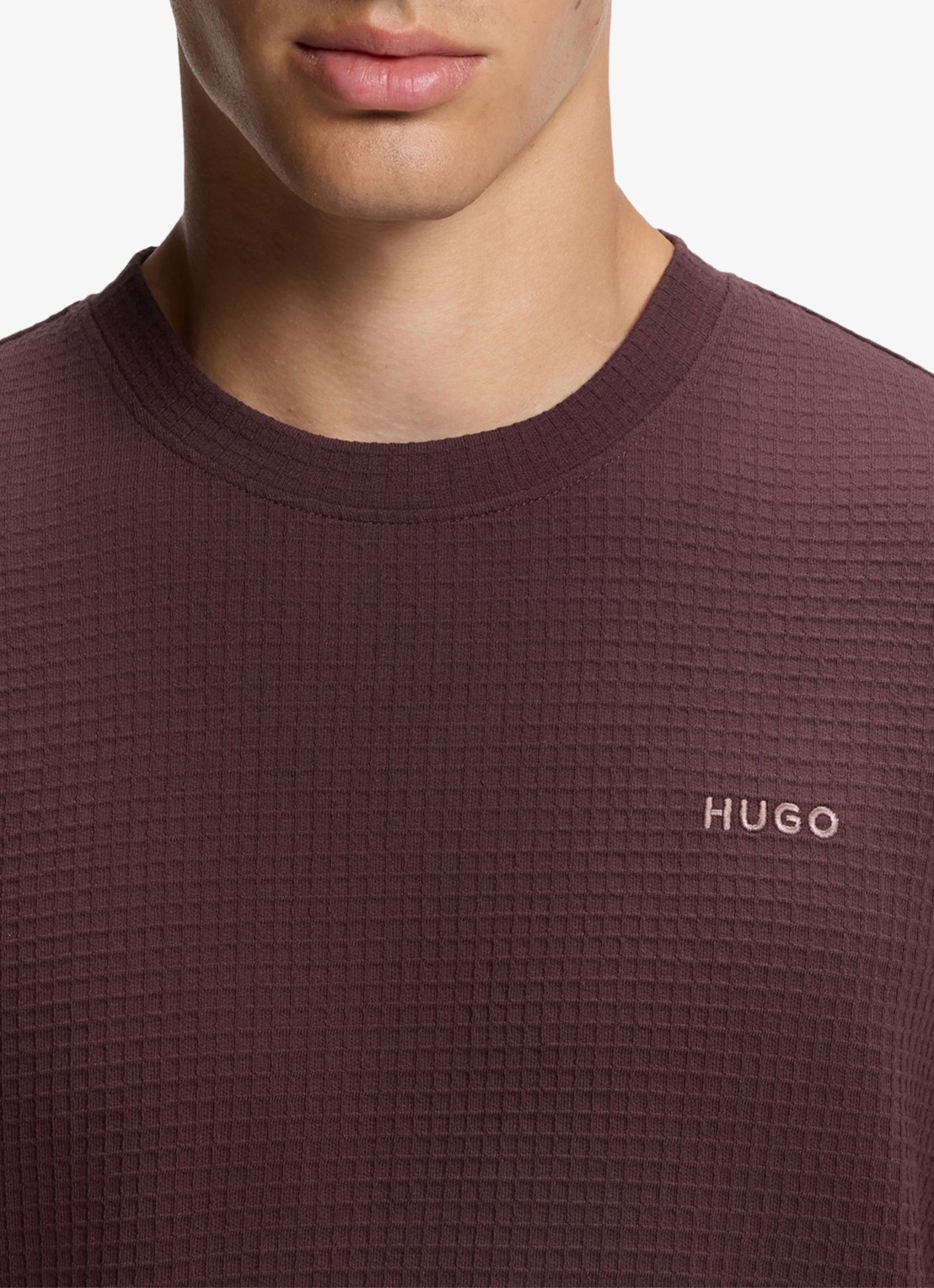 HUGO Pyjamashirt met wafelstructuur en logostiksel - detail 5 open brown-249 / bruin