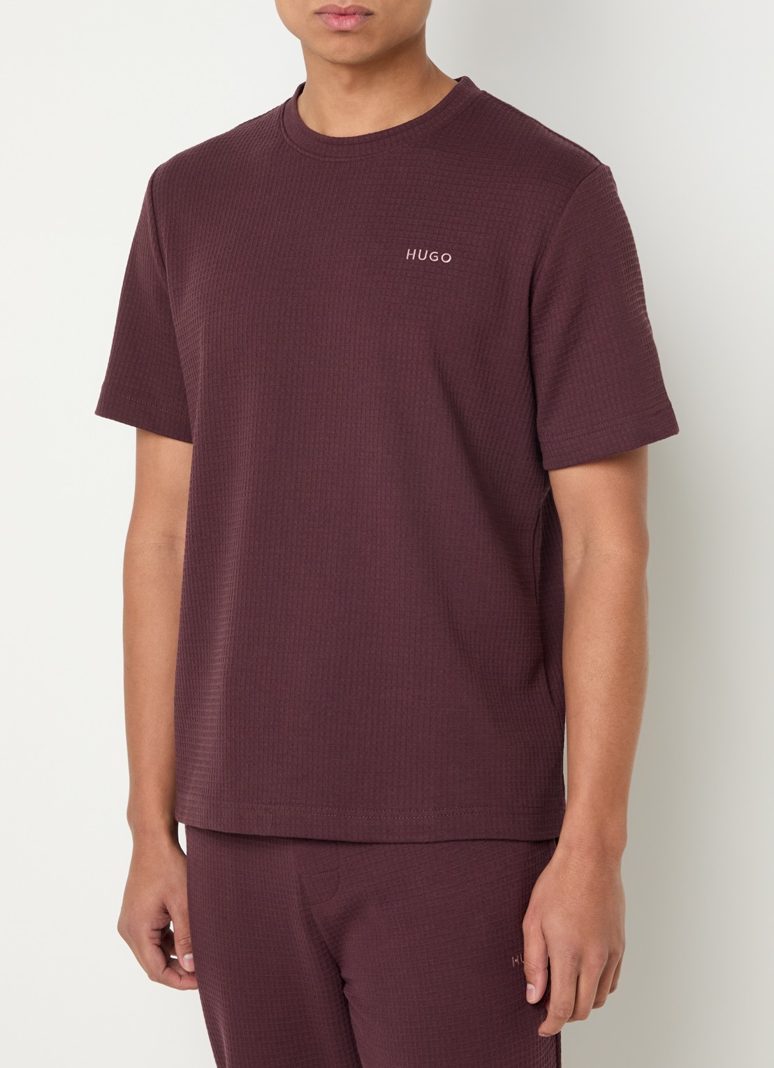 HUGO Pyjamashirt met wafelstructuur en logostiksel - detail 6 open brown-249 / bruin