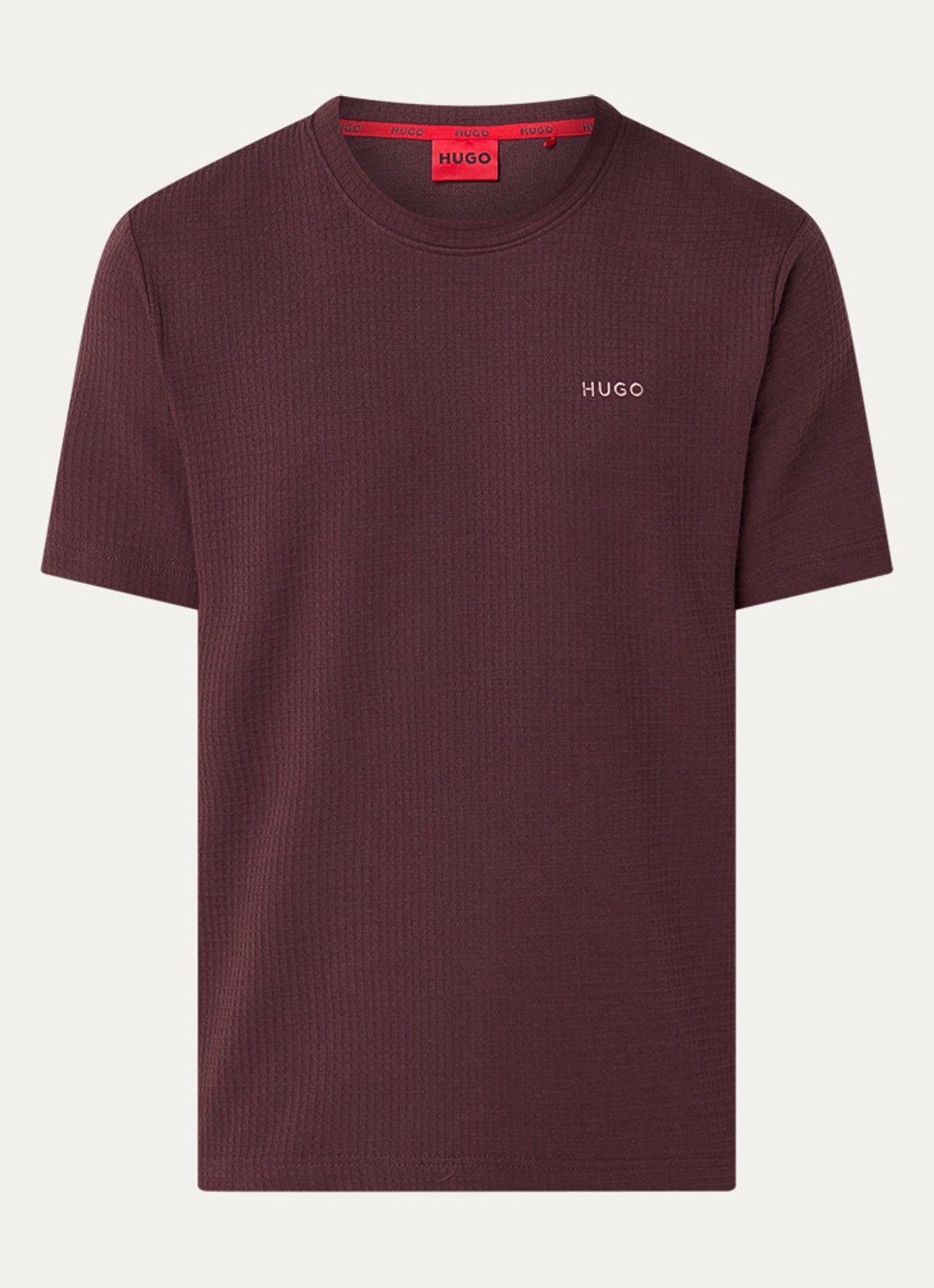 HUGO Pyjamashirt met wafelstructuur en logostiksel - voorkant 3 open brown-249 / bruin