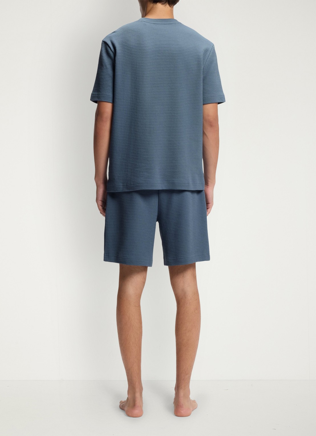 HUGO Pyjamashirt met wafelstructuur en logostiksel - achterkant open blue-496 / blauw