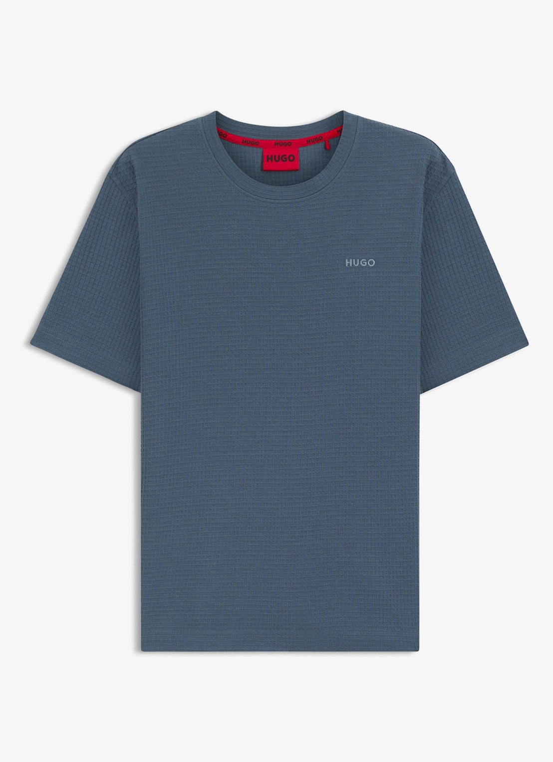 HUGO Pyjamashirt met wafelstructuur en logostiksel - voorkant 3 open blue-496 / blauw