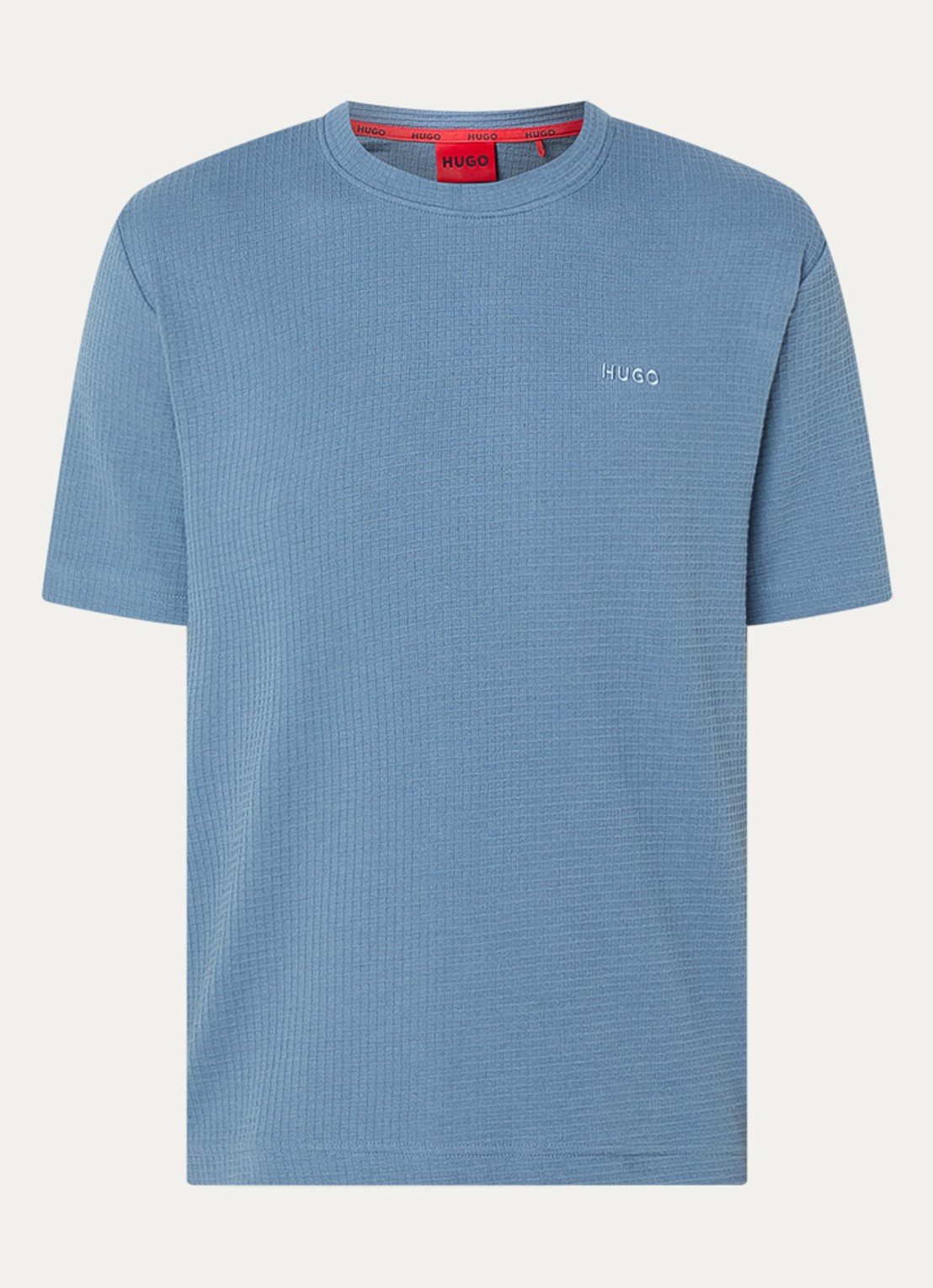HUGO Pyjamashirt met wafelstructuur en logostiksel - voorkant 5 open blue-496 / blauw
