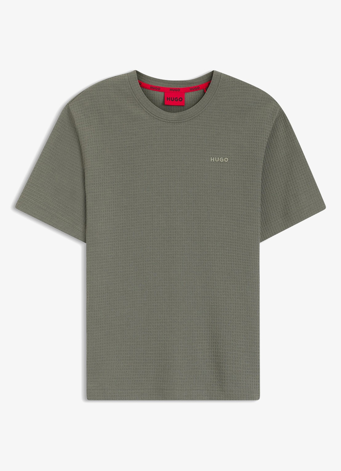 HUGO Pyjamashirt met wafelstructuur en logostiksel - voorkant dark green-306 / groen