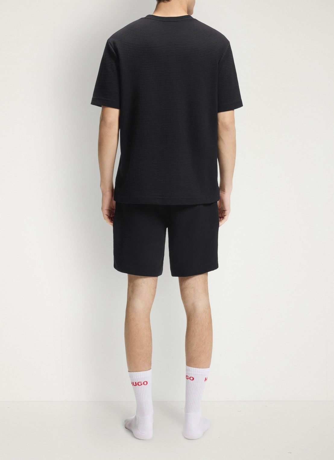 HUGO Pyjamashirt met wafelstructuur en logostiksel - achterkant 4 black-001 / zwart