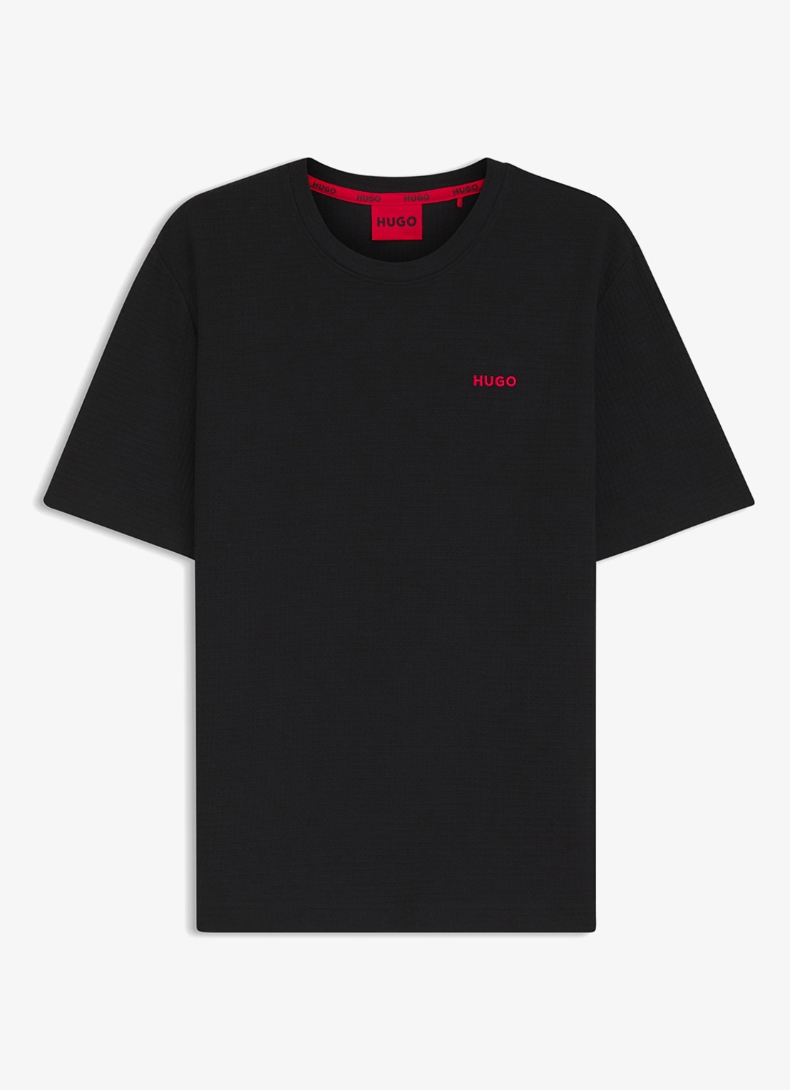 HUGO Pyjamashirt met wafelstructuur en logostiksel - voorkant black-001 / zwart