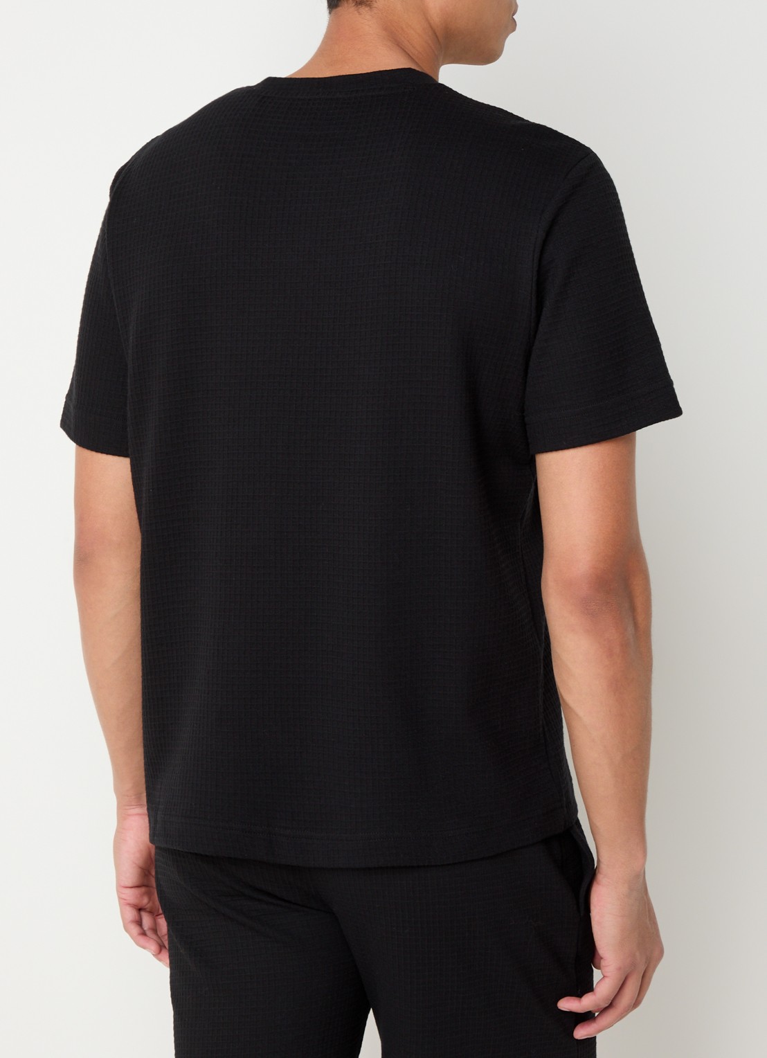 HUGO Pyjamashirt met wafelstructuur en logostiksel - achterkant 5 black-001 / zwart