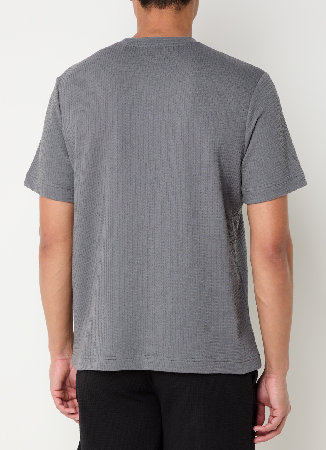 HUGO Pyjamashirt met wafelstructuur en logostiksel - achterkant 4 open grey-086 / grijs
