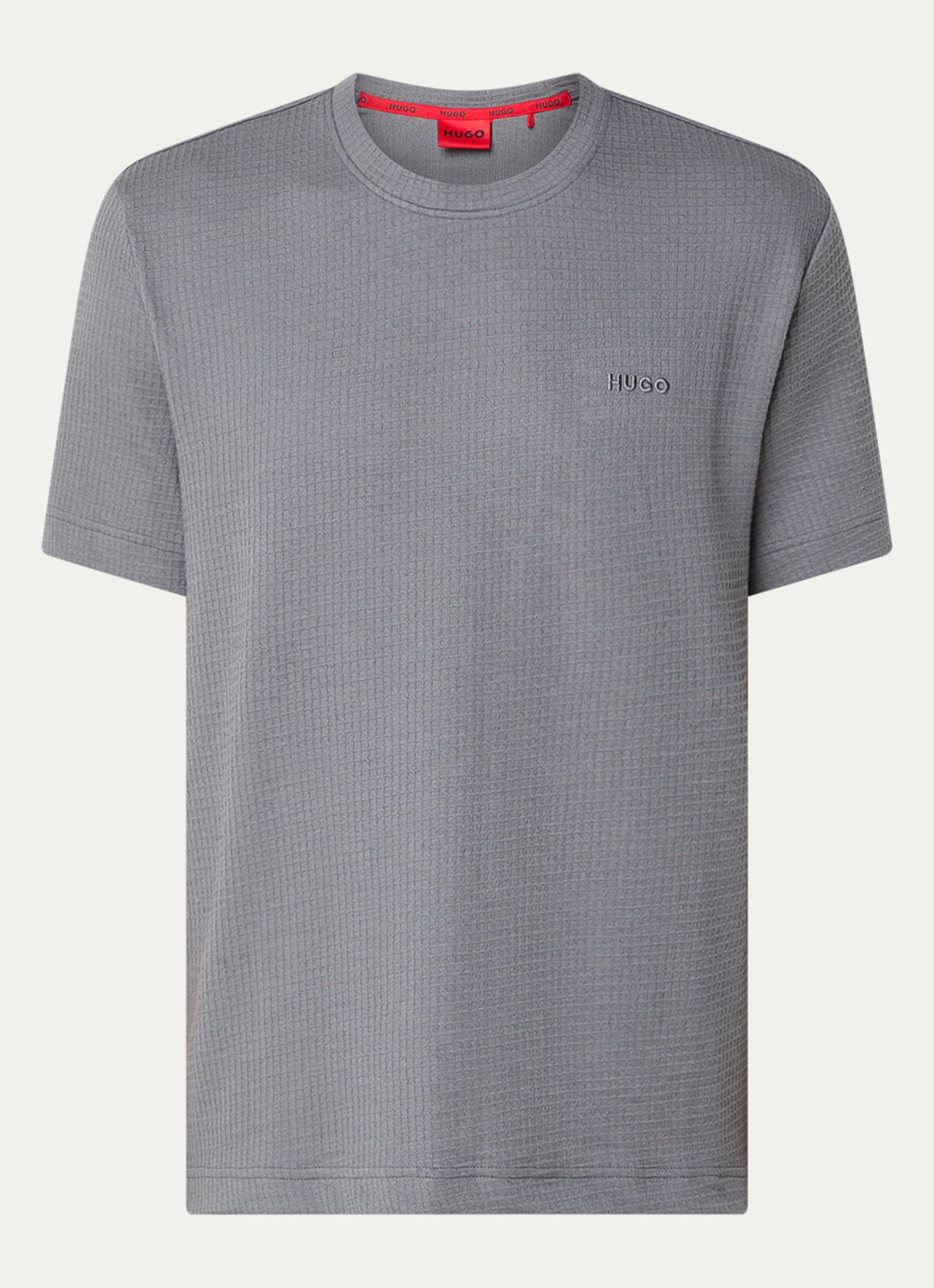 HUGO Pyjamashirt met wafelstructuur en logostiksel - voorkant open grey-086 / grijs