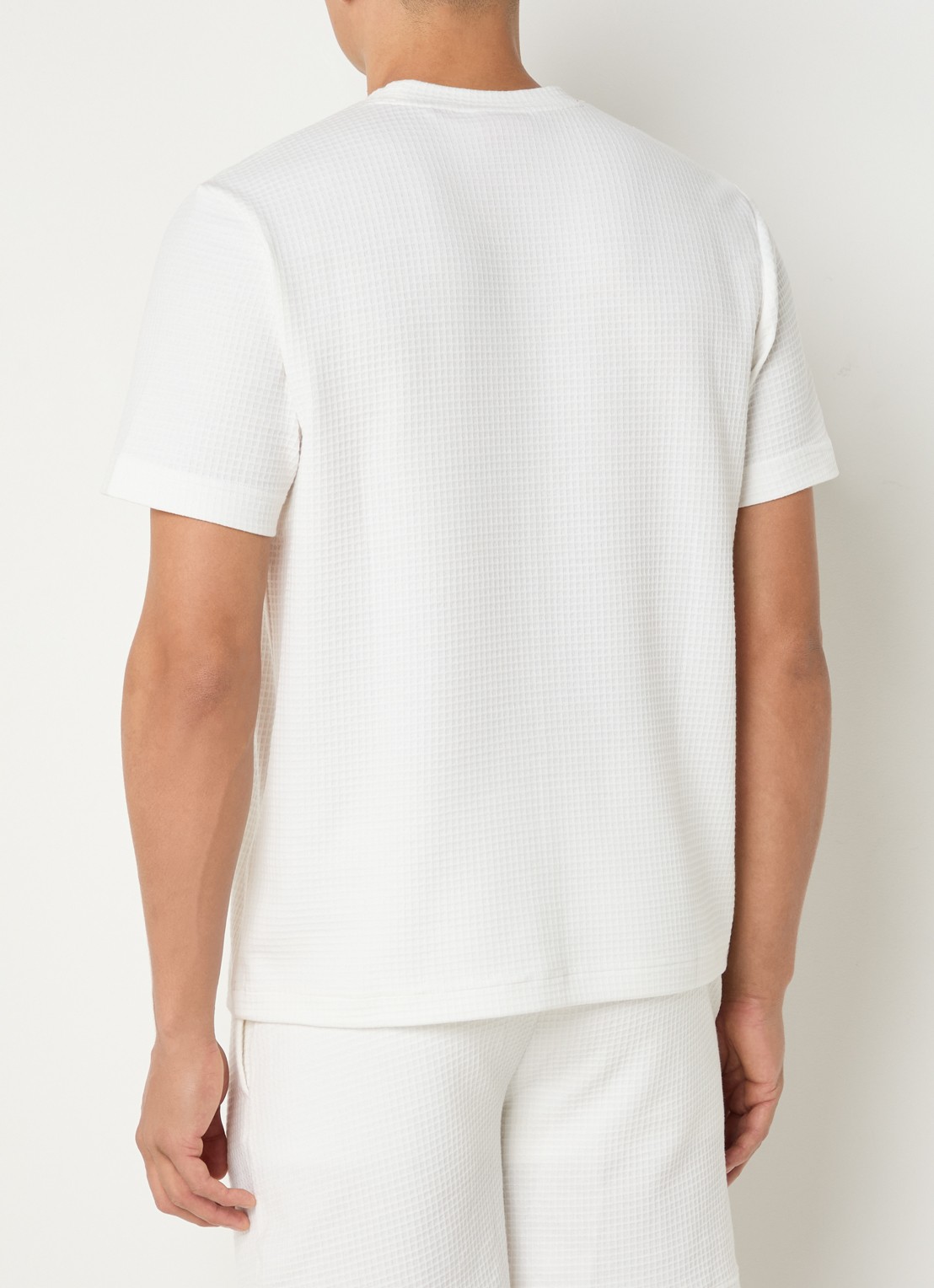 HUGO Pyjamashirt met wafelstructuur en logostiksel - achterkant 5 natural-102 / wit