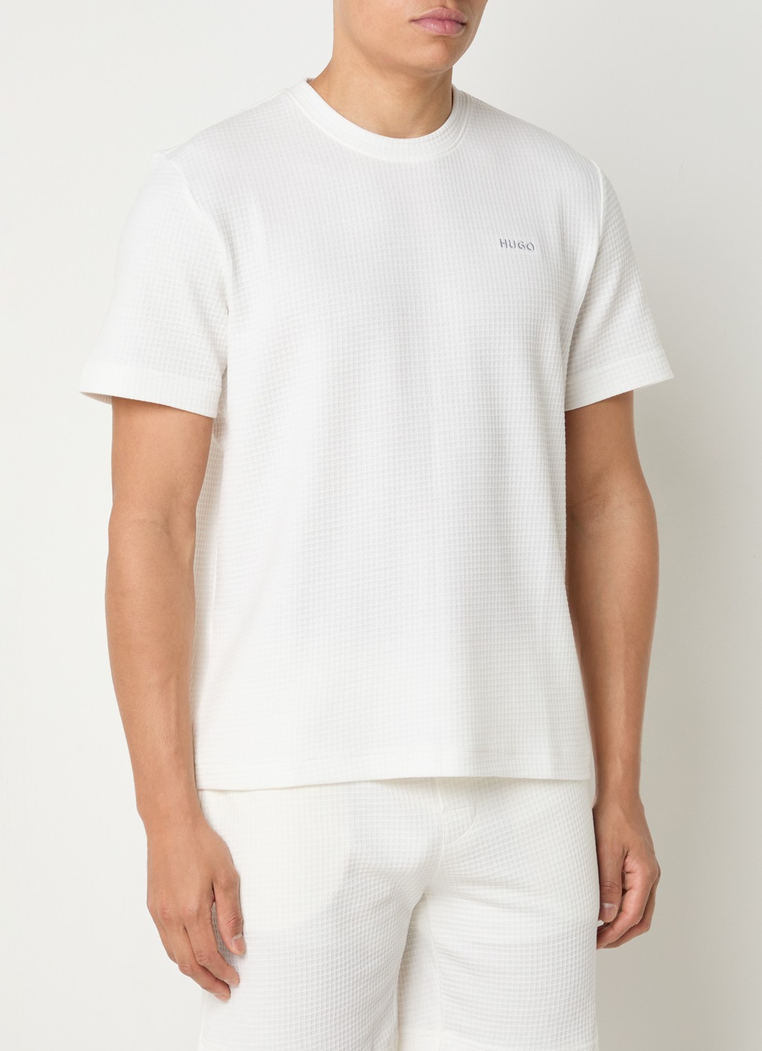 HUGO Pyjamashirt met wafelstructuur en logostiksel - detail 3 natural-102 / wit