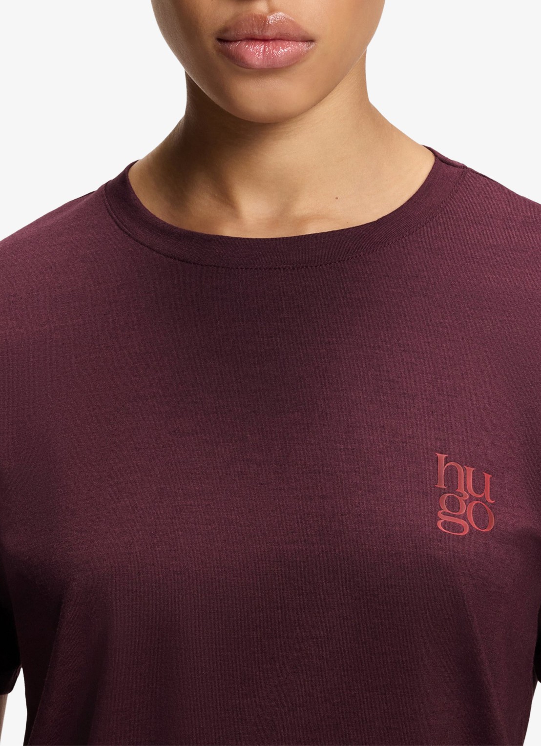 HUGO Pyjamashirt van stretchjersey met logoprint - detail 3 aubergine