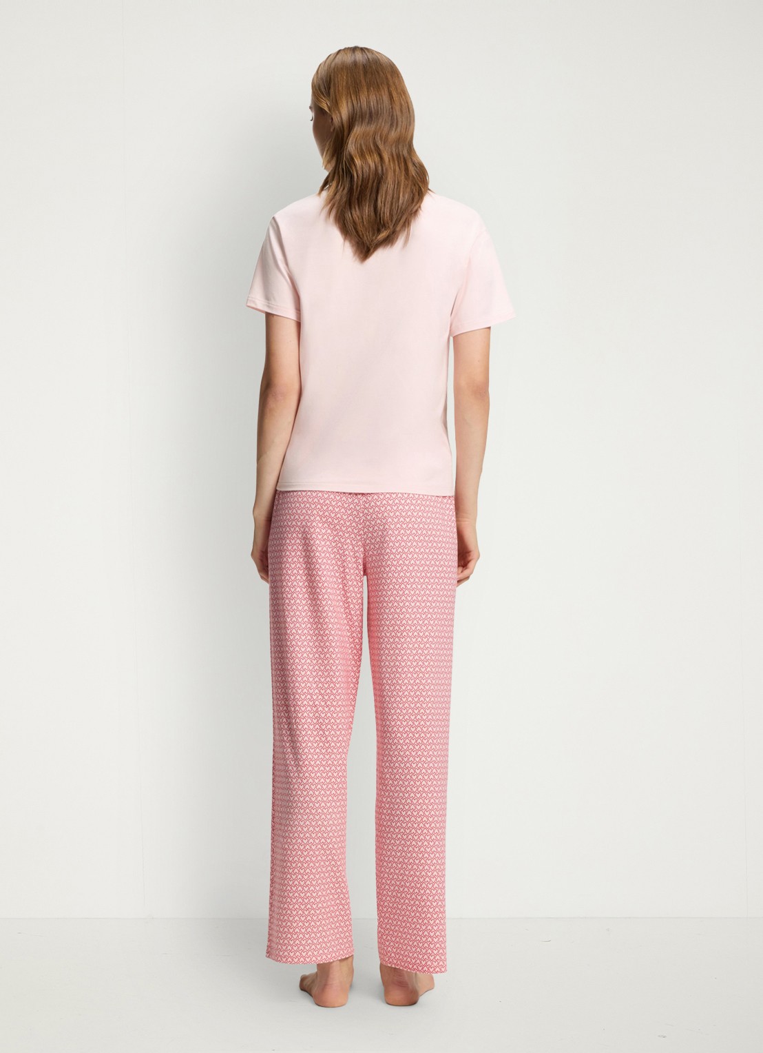 HUGO Pyjamashirt van stretchjersey met logoprint - achterkant lichtroze