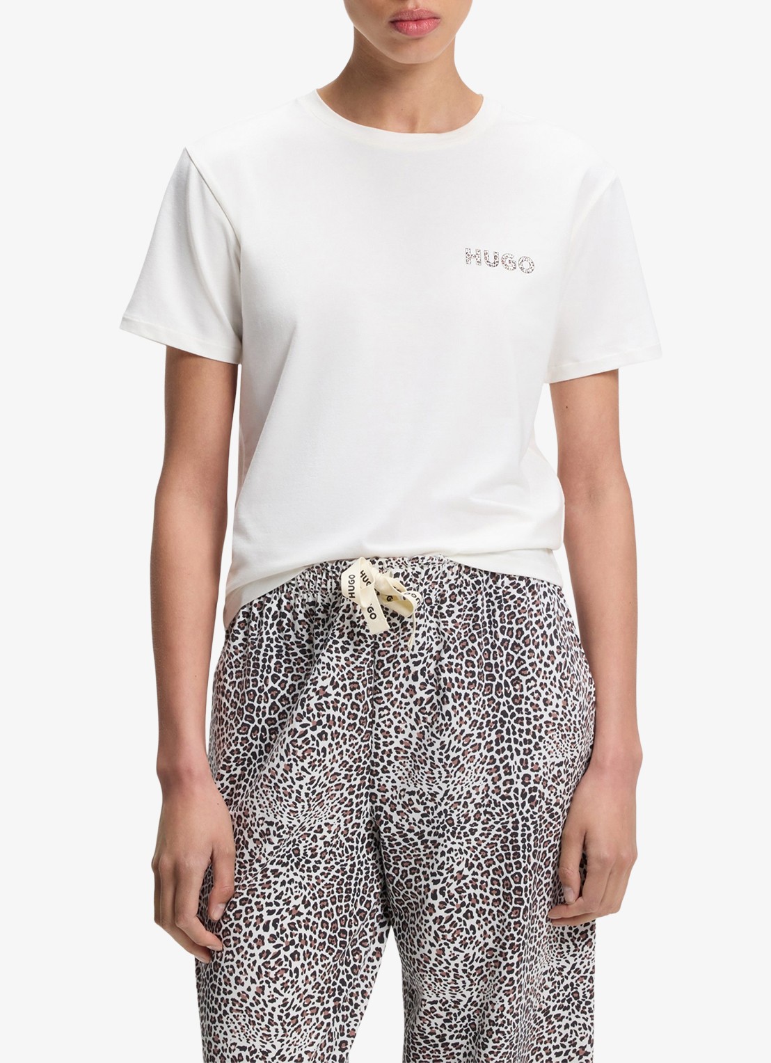 HUGO Pyjamashirt van stretchjersey met logoprint - detail 4 wit