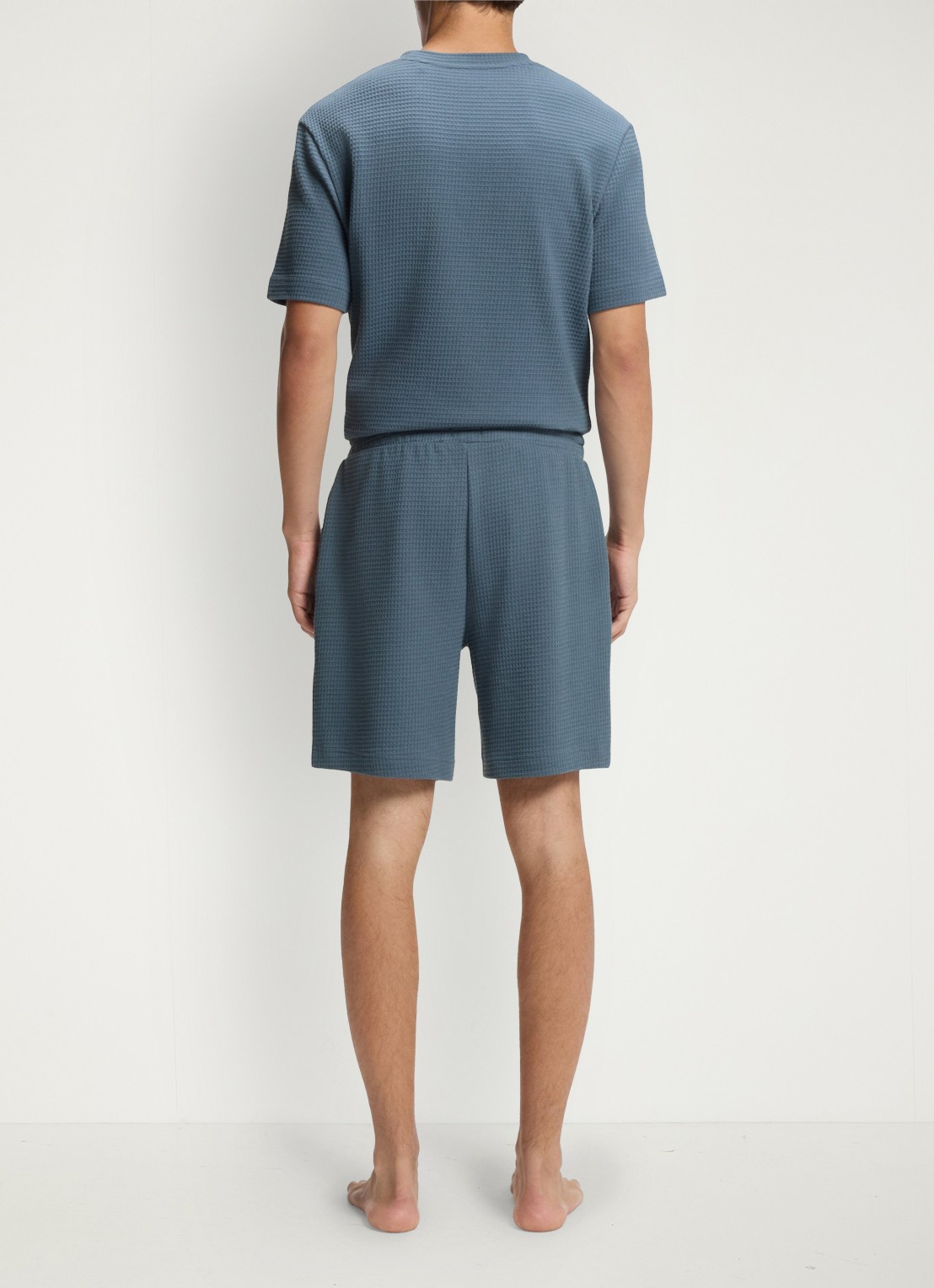 HUGO Pyjamashort met wafelstructuur en logostiksel - achterkant 4 open blue-496 / blauw