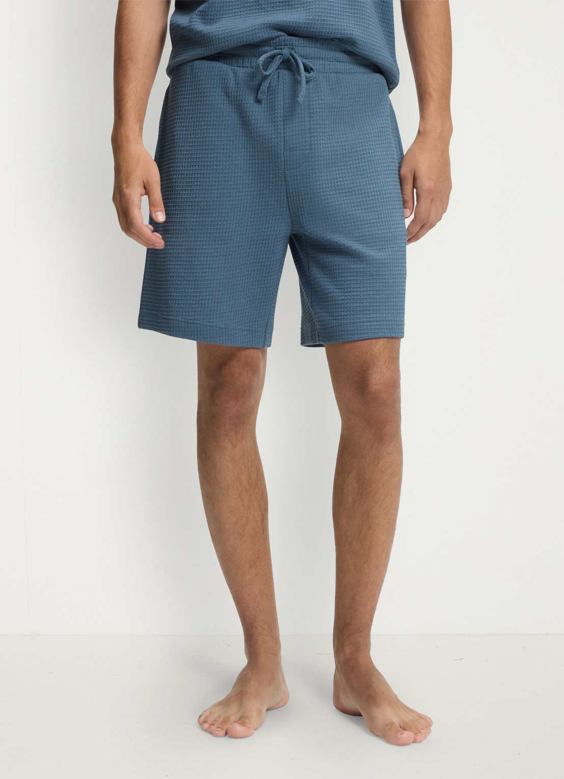 HUGO Pyjamashort met wafelstructuur en logostiksel - detail 6 open blue-496 / blauw