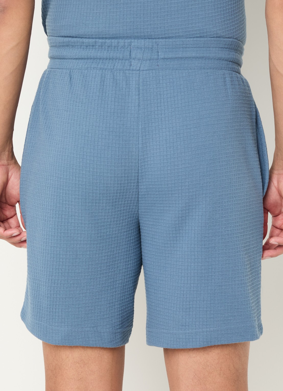 HUGO Pyjamashort met wafelstructuur en logostiksel - achterkant 5 open blue-496 / blauw