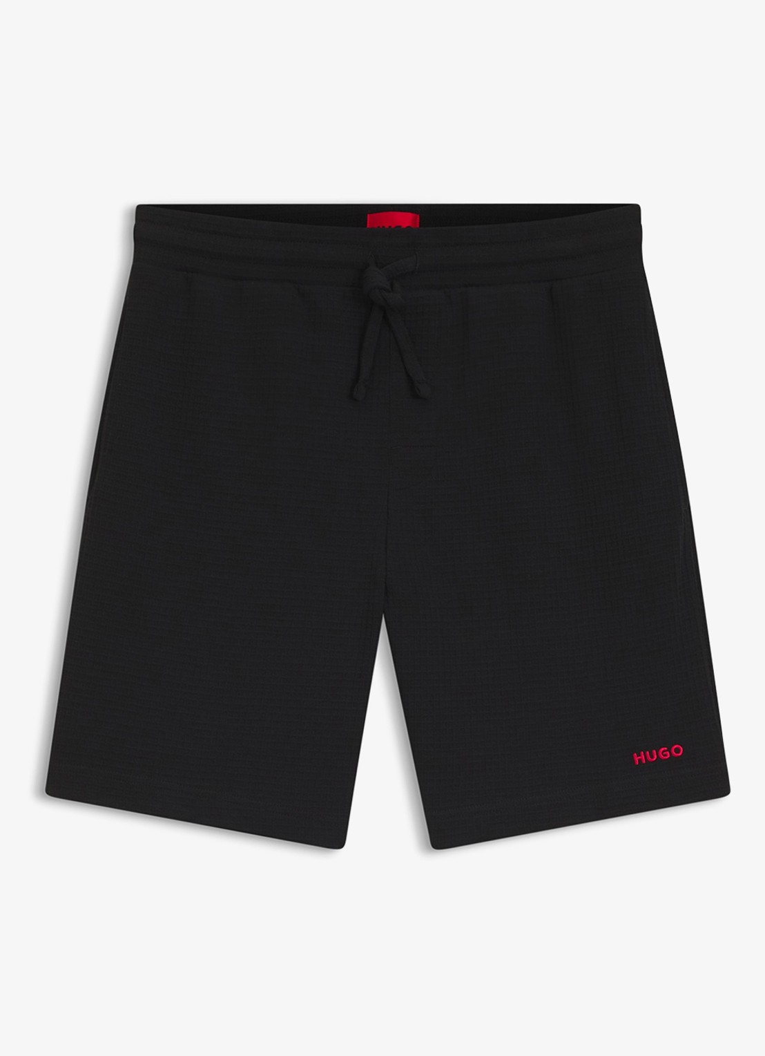 HUGO Pyjamashort met wafelstructuur en logostiksel - voorkant 6 black-001 / zwart