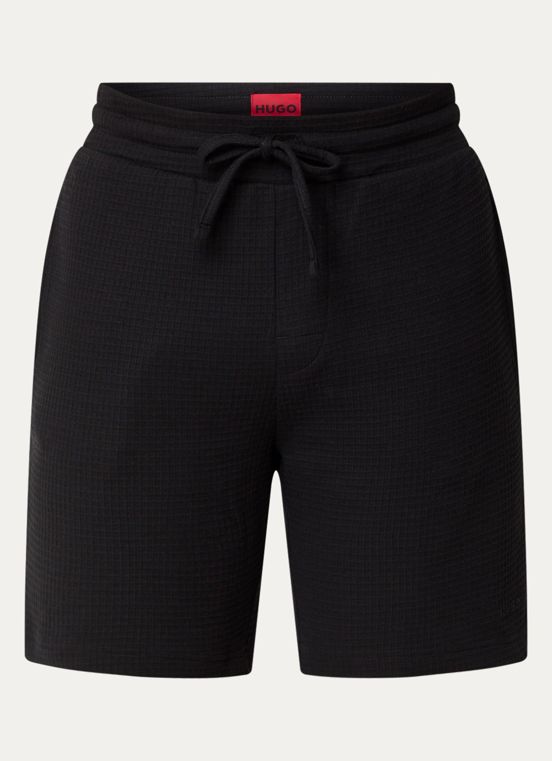 HUGO Pyjamashort met wafelstructuur en logostiksel - voorkant 8 black-001 / zwart