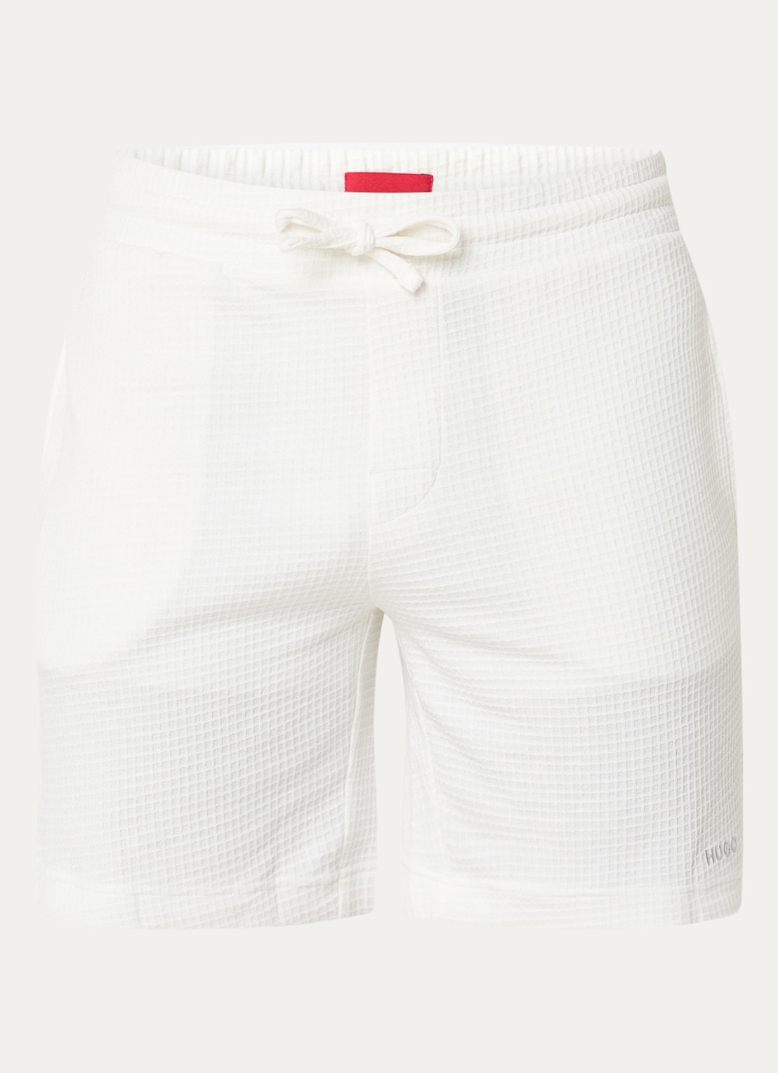 HUGO Pyjamashort met wafelstructuur en logostiksel - voorkant 4 natural-102 / wit
