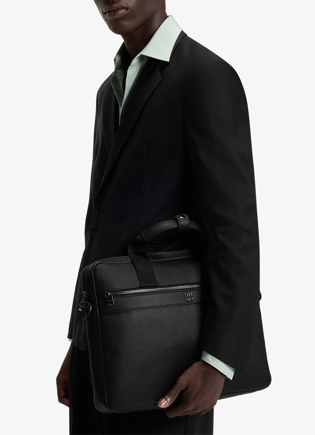 HUGO Quantic laptoptas met afneembare schouderriem - voorkant 3 zwart