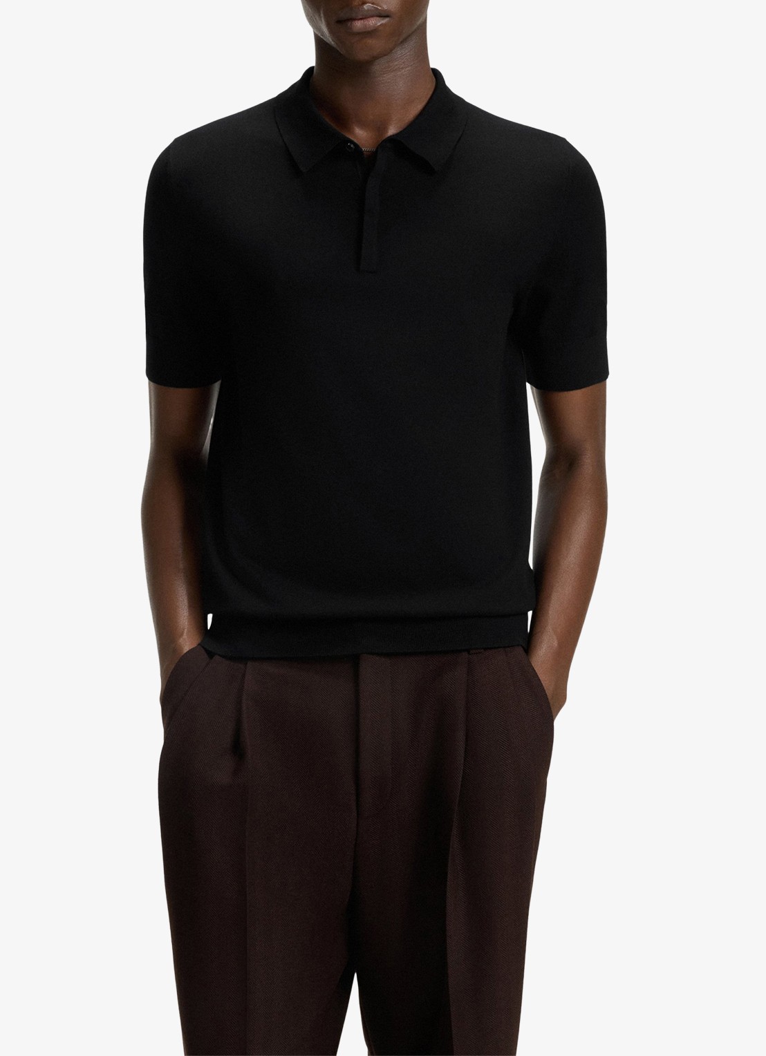 HUGO Regular fit fijngebreide polo - detail 3 zwart