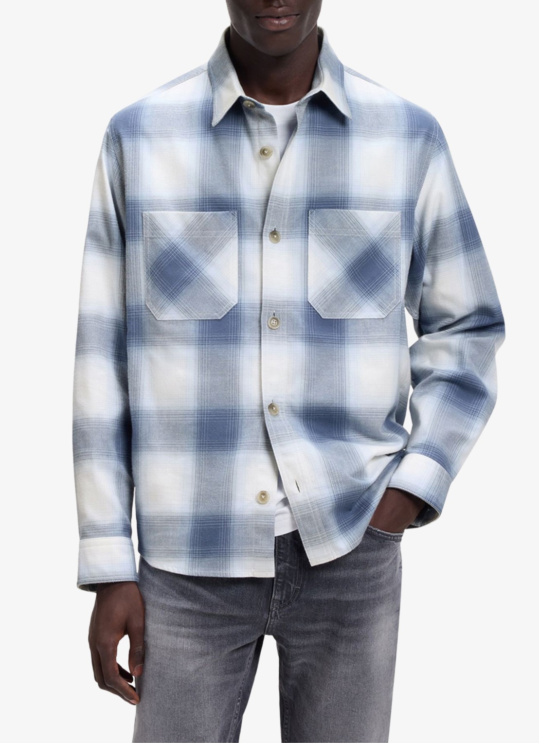 HUGO Regular fit overhemd met ruitdessin - detail donkerblauw