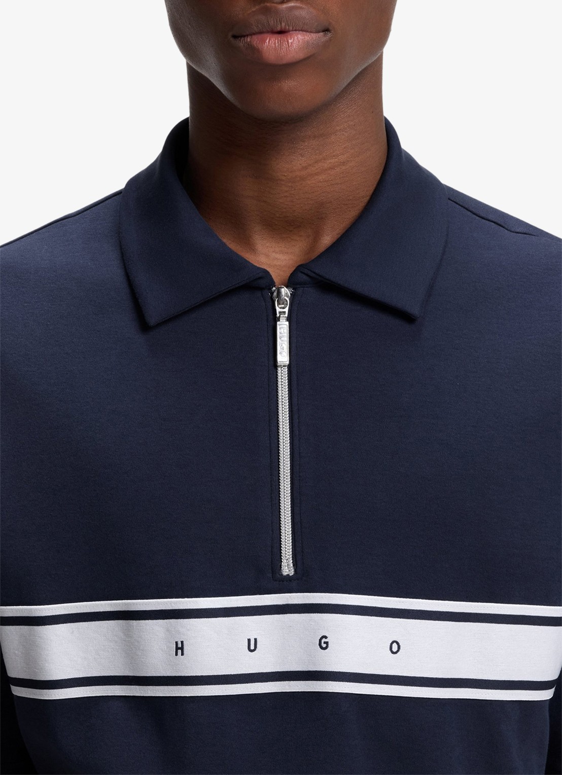 HUGO Regular fit polo met halve rits - detail 5 donkerblauw