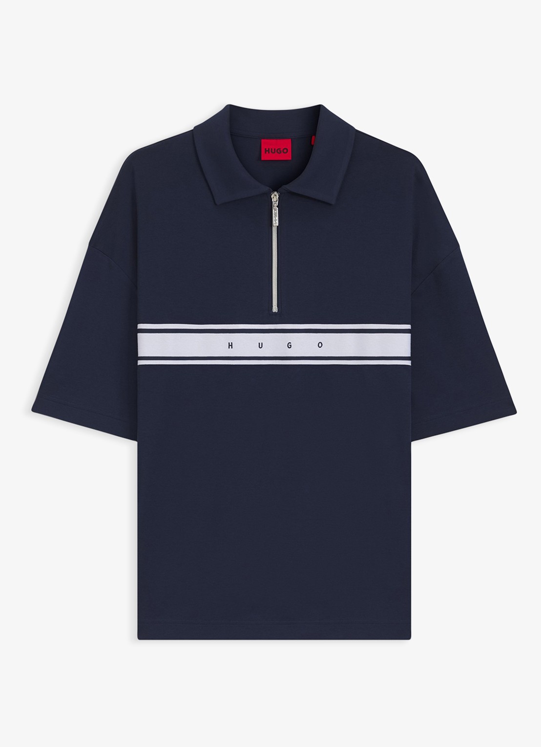 HUGO Regular fit polo met halve rits - voorkant 2 donkerblauw