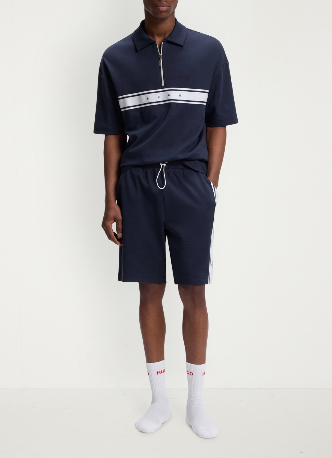 HUGO Regular fit polo met halve rits - voorkant 3 donkerblauw