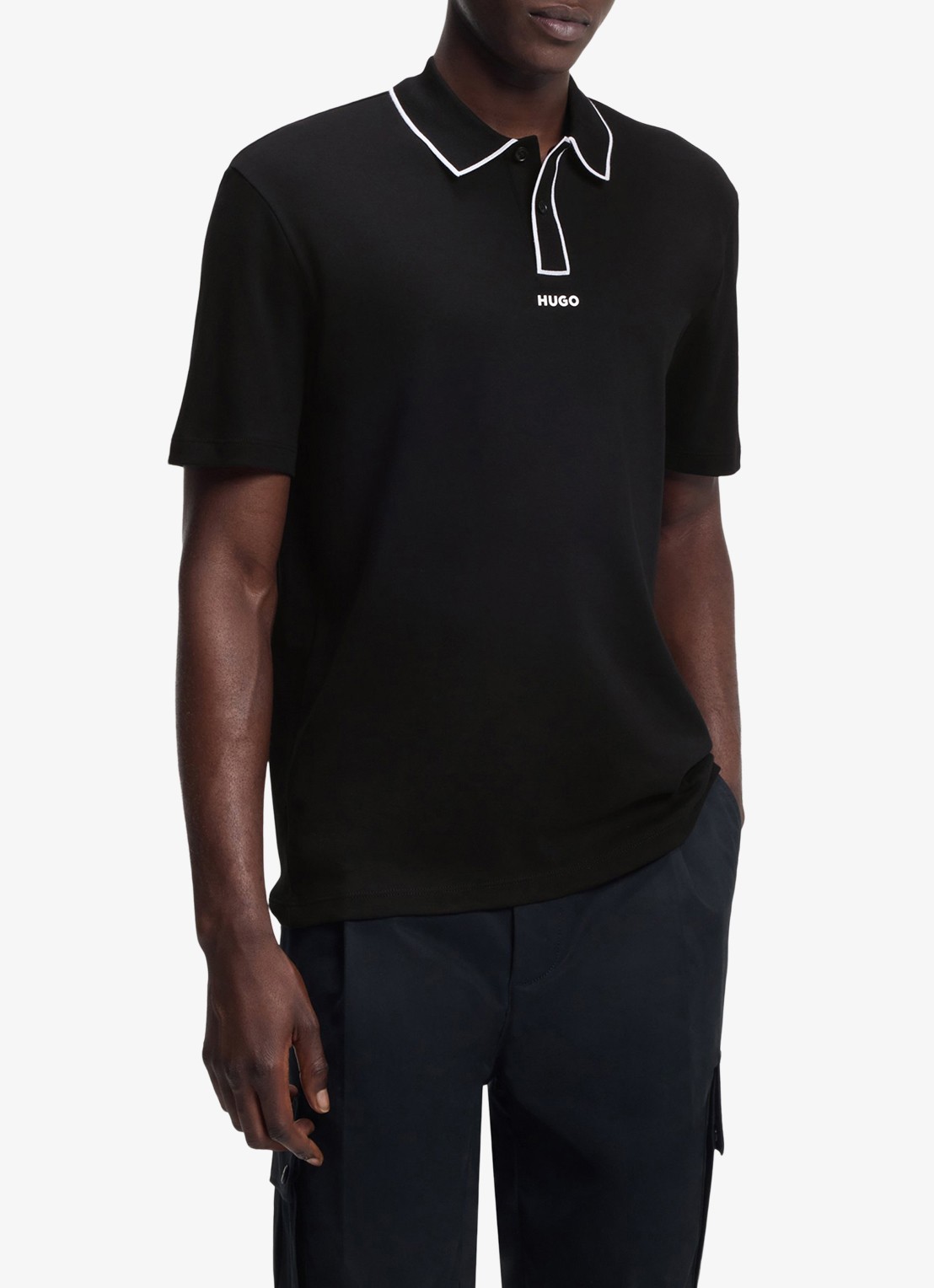 HUGO Regular fit polo met logo  - detail 2 zwart