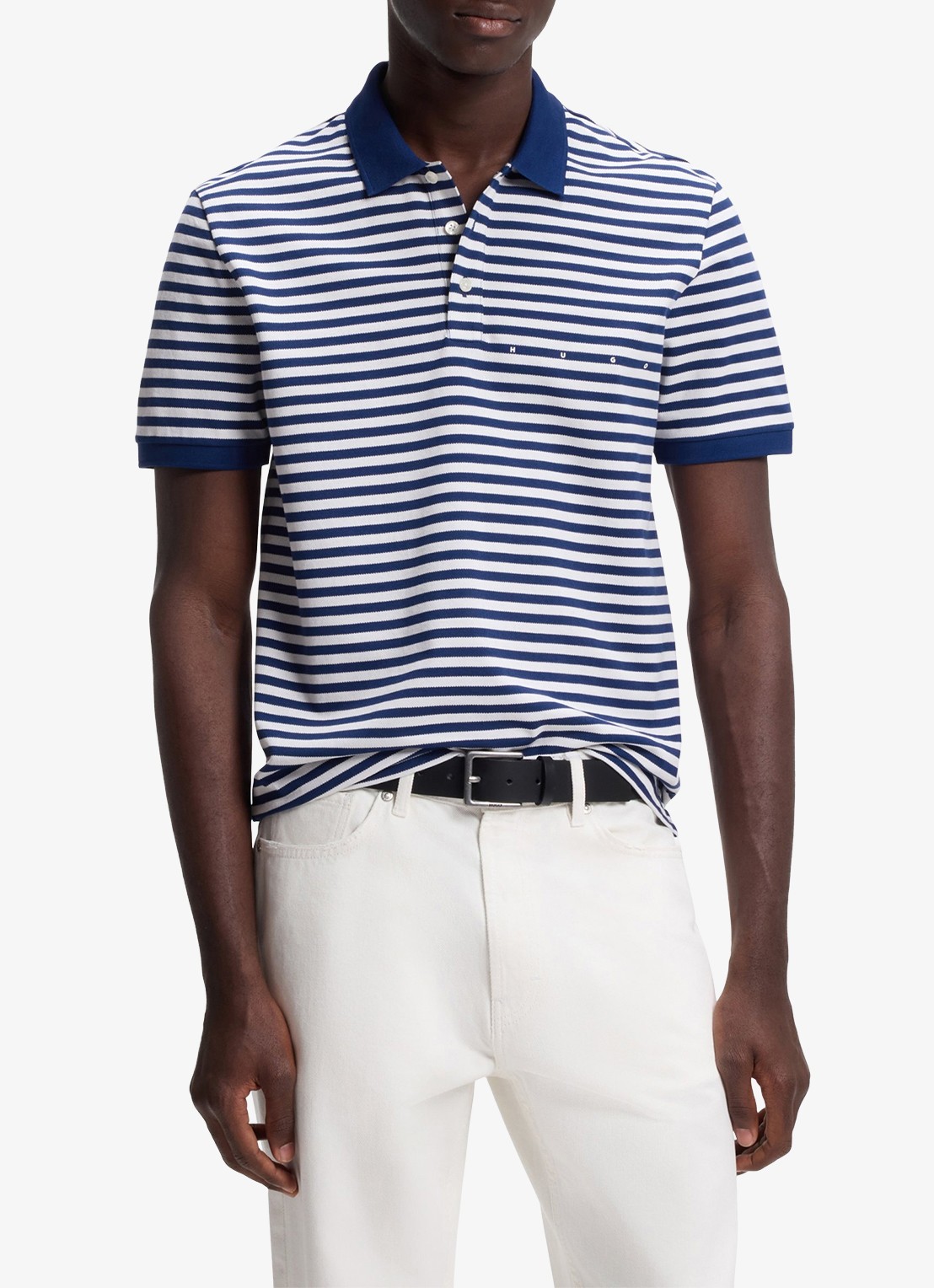 HUGO Regular fit polo met streepprint - detail wit