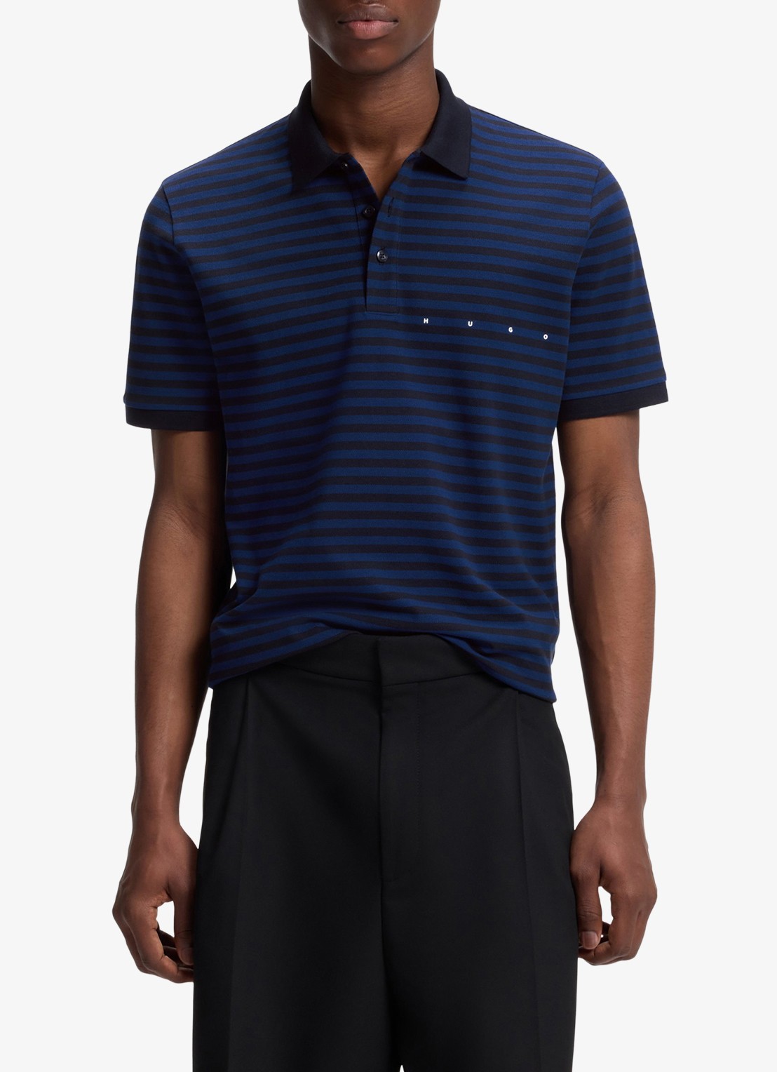 HUGO Regular fit polo met streepprint - detail 4 donkerblauw