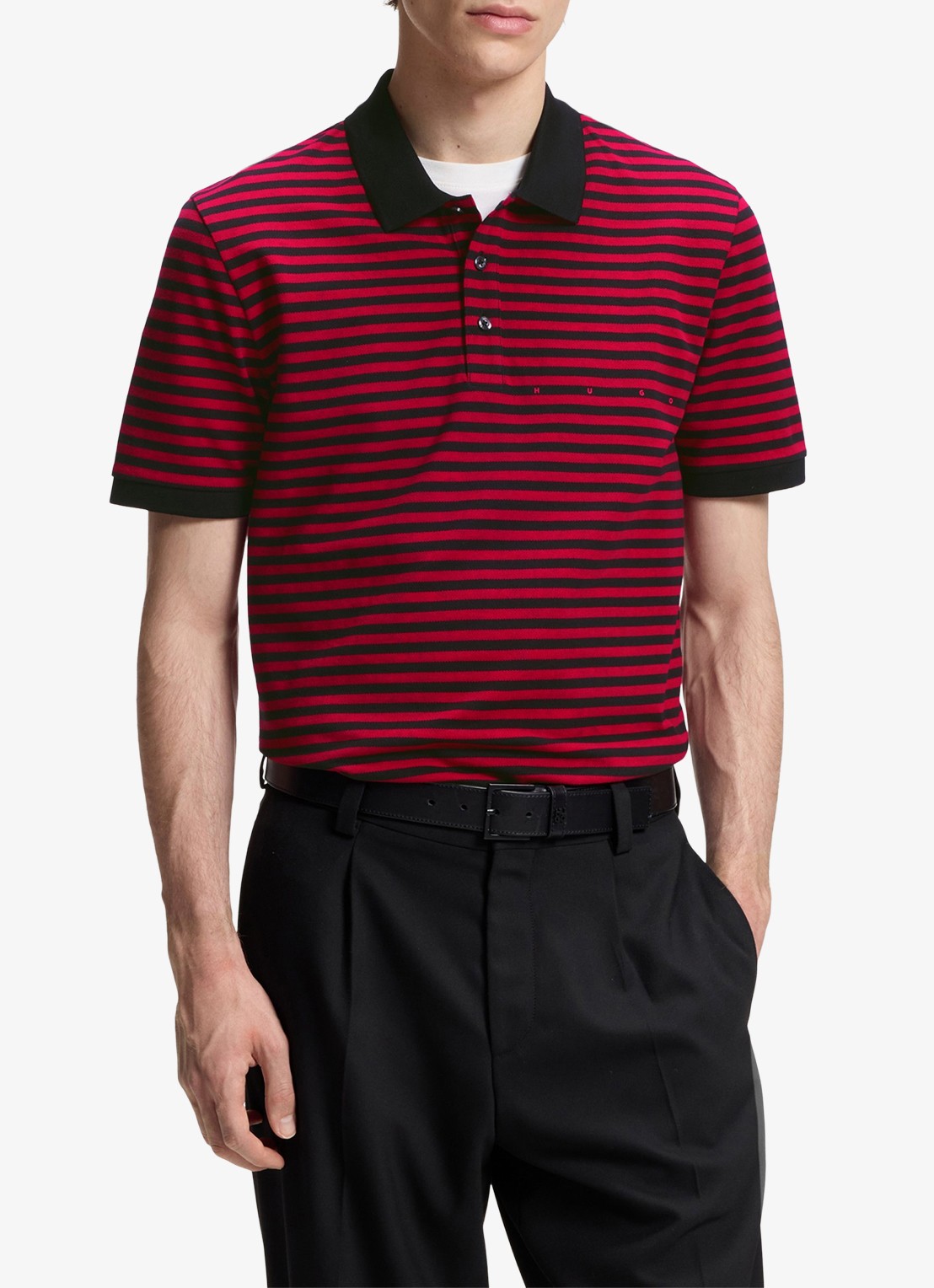 HUGO Regular fit polo met streepprint - detail 4 rood