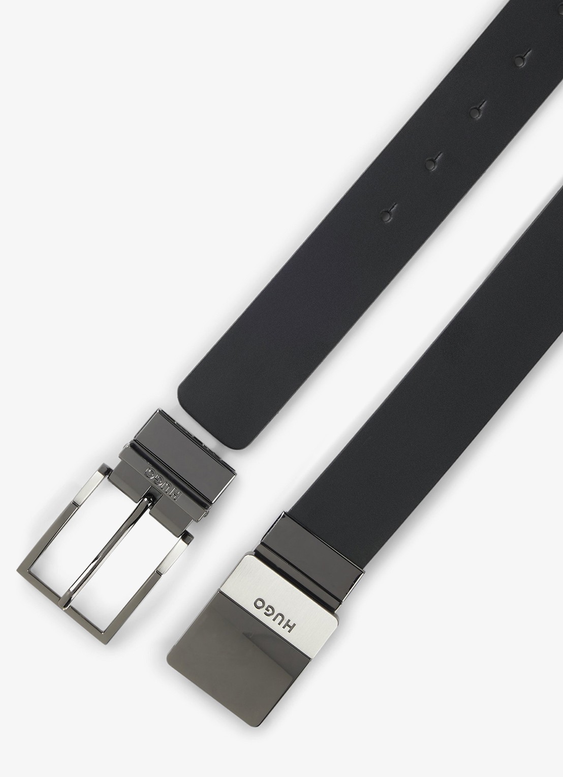 HUGO Reversible riem van leer met logo - detail 3 zwart
