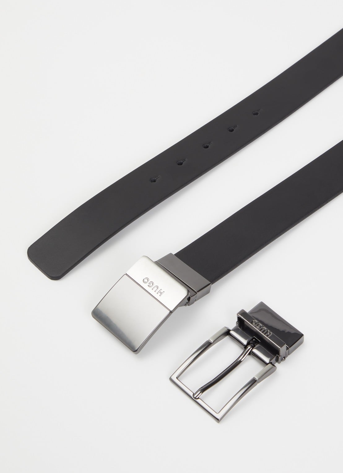 HUGO Reversible riem van leer met logo - detail 4 zwart