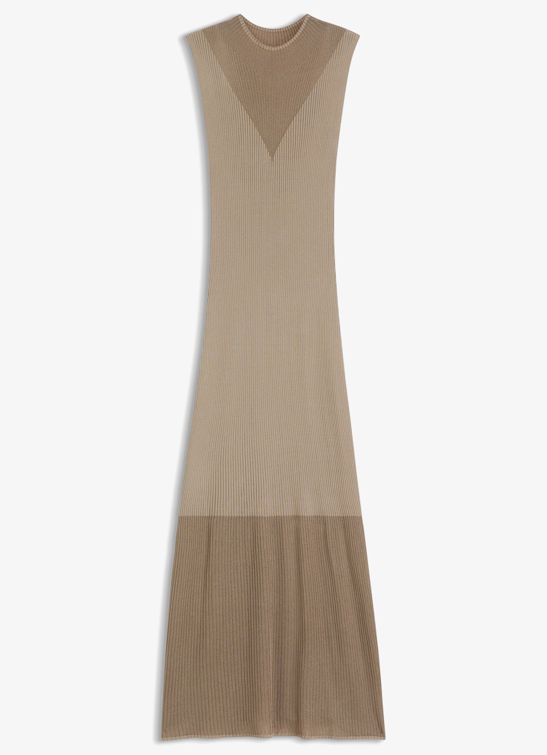 HUGO Ribgebreide maxi jurk met opstaande kraag - voorkant 4 light/pastel brown-232 / bruin