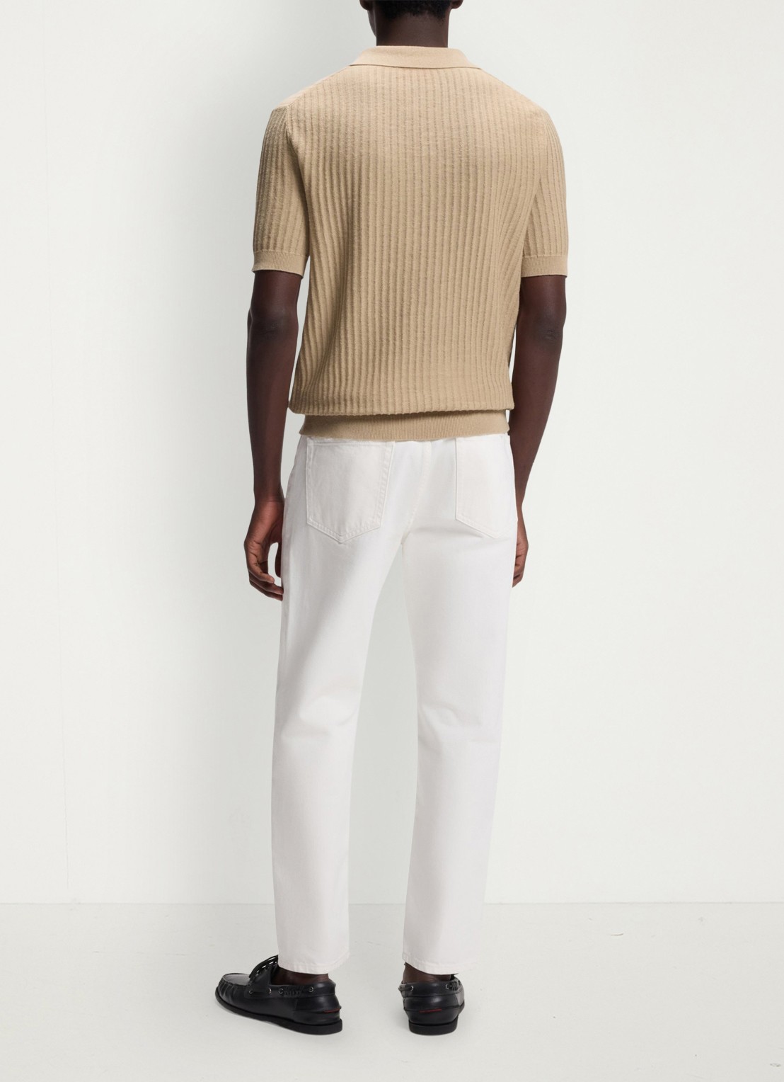 HUGO Ribgebreide polo in katoenblend - achterkant beige